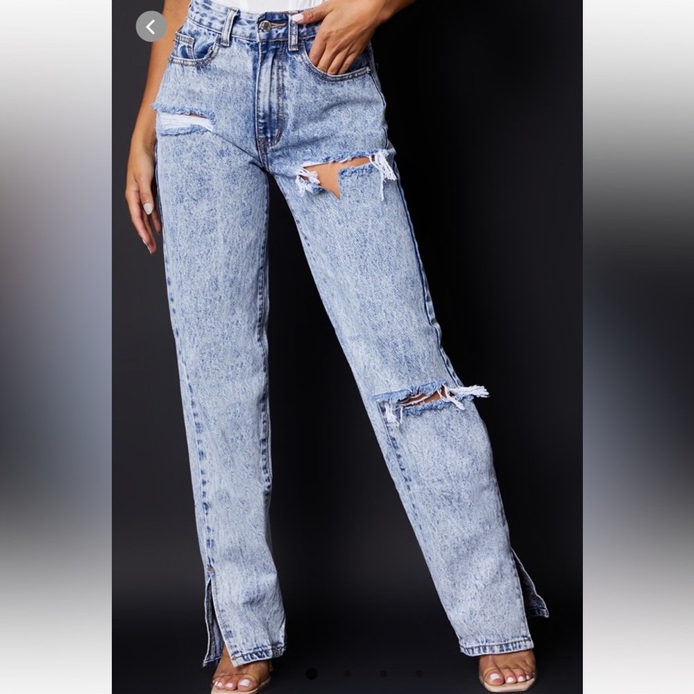 Acid Wash Wide Leg Denim Jeans
